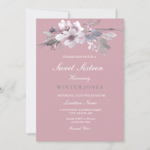 Dusty Rosa Elegant Blommigt Sweet 16 Inbjudan