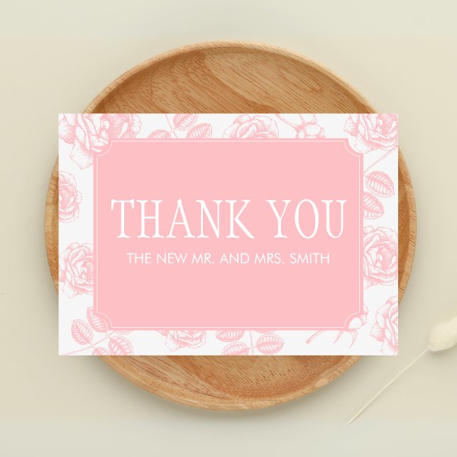 Dusty Rosa Elegant Chinoiserie Bröllop Tack Kort (Dusty Pink Vintage Elegant Wedding Thank you Card)