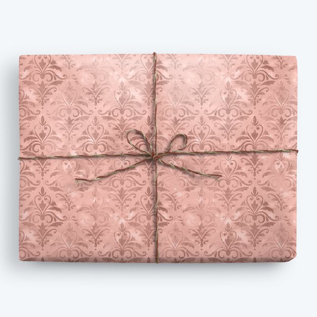 Dusty Rosa Elegant Victorian Damask Presentpapper (Skapare uppladdad)