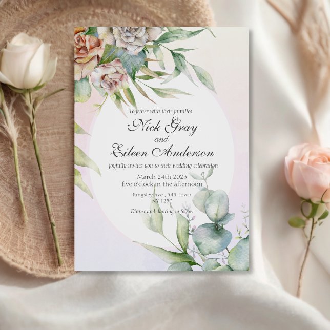 Dusty Rosa Enchanted Garden bröllopsinbjudan Inbjudningar (Dusty Pink Enchanted Garden Wedding Invite)