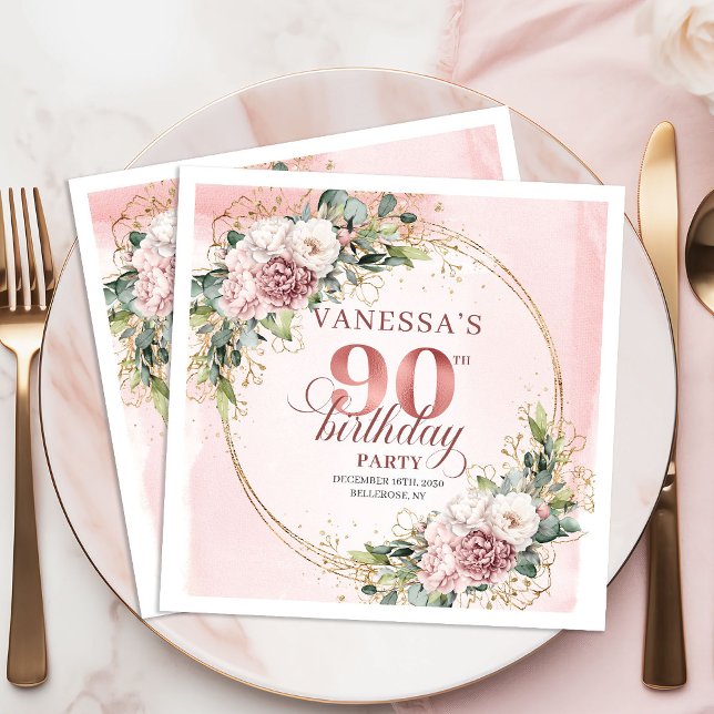 Dusty Rosa Eukalyptus Boho 90-årsfirande   Pappersservett (Dusty Pink Eucalyptus Boho 90th Birthday Party Napkins)