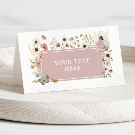 Dusty Rosa Fairy Wildblomma Birthday Food Label Placeringskort