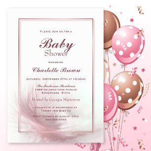 Dusty Rosa Feather Baby Shower Inbjudningar