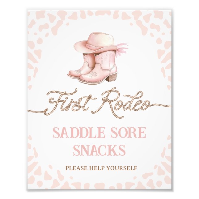 Dusty Rosa First Rodeo 1st Birthday Party Sign Fototryck (Framsidan)