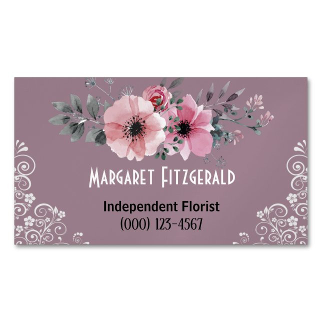 Dusty rosa florist magnetiskt affärskort magnetiska visitkort (Framsida)