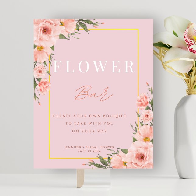  Dusty Rosa Flower Pub Möhippa Sign Poster (Blush Dusty Pink Flower Bar Bridal Shower Sign)