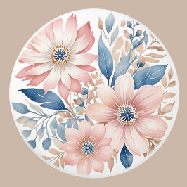 Dusty Rosa Flowers Blue Beige Boho Blommigt Knopp