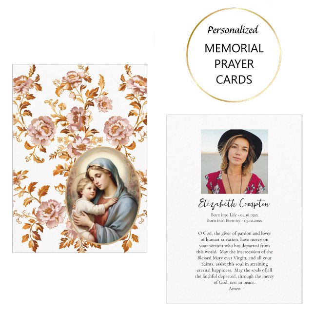 Dusty Rosa Flowers katolska Memorial Prayer Card Placeringskort (Skapare uppladdad)