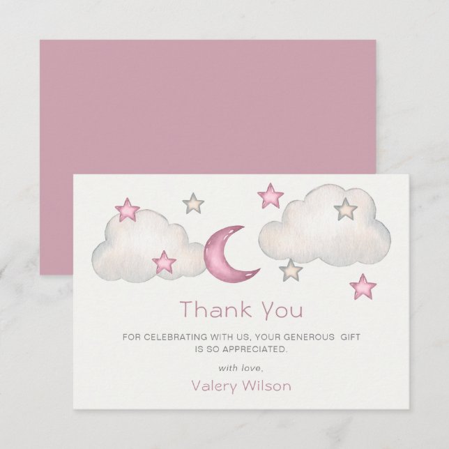 Dusty Rosa Girl Baby Shower Tack Kort (Fram/baksida)