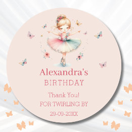 Dusty Rosa Girl Girl Ballerina Birthday Tack Runt Klistermärke
