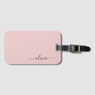 Dusty Rosa Girly Script Monogram Namn Modern Bagagebricka
