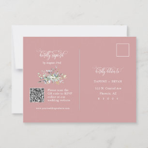 Dusty Rosa Grönt Löv QR Code Adress OSA Vykort