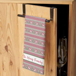 Dusty Rosa Grönt och White Fair Isle jul Kökshandduk