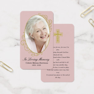 Dusty Rosa Guld Photo Sympathy Funeral Prayer Card Visitkort