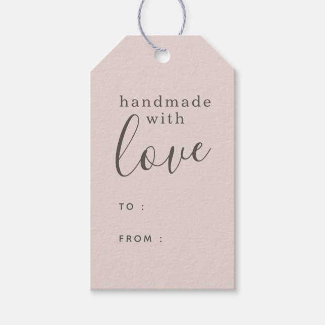 Dusty Rosa Handgjord med Kärlek Presentetikett (Framsidan)