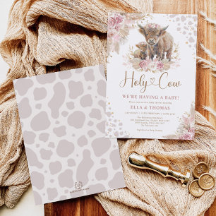 Dusty Rosa Heliga Cow Boho Pampas Girl Baby Shower Inbjudningar