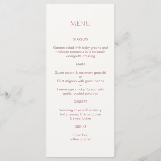 Dusty Rosa & Ivory Monogrammed Bröllop Menu Program (Framsida)