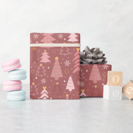 Dusty Rosa Klotter Julgran Holidaymönster Presentpapper
