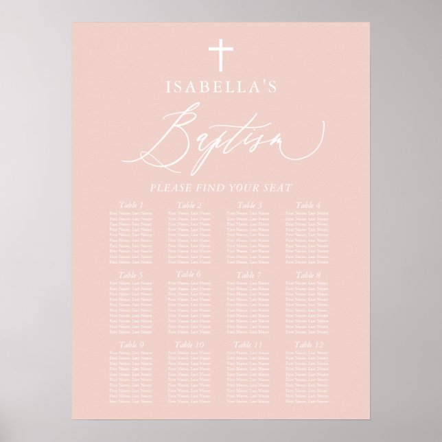 Dusty Rosa Kor Girl Girl Baptism Sittplatsskylt Poster (Framsidan)
