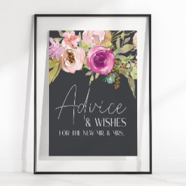 Dusty Rosa Lila Blommigt Card & presentationsskylt Poster