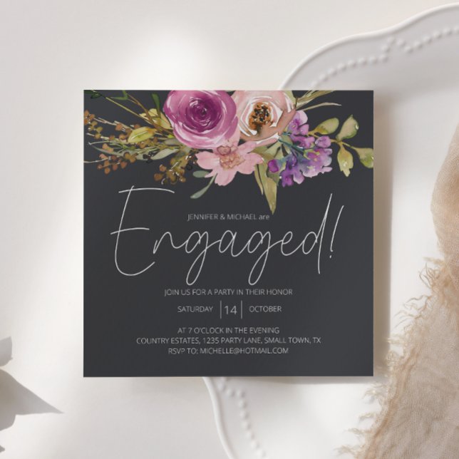 Dusty Rosa Lila Blommigt Charcol Förlovningsfest (Skapare uppladdad)