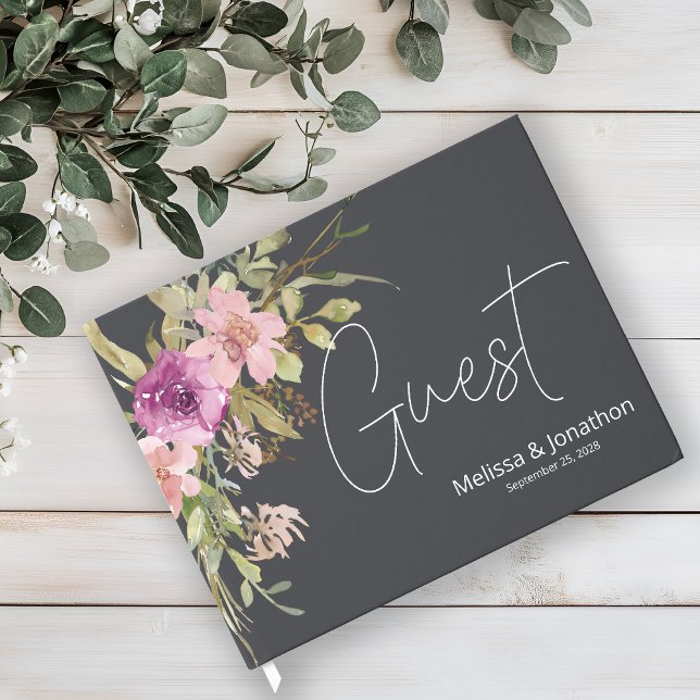 Dusty Rosa Lila Blommigt Elegant bröllop Gästböcker (Skapare uppladdad)