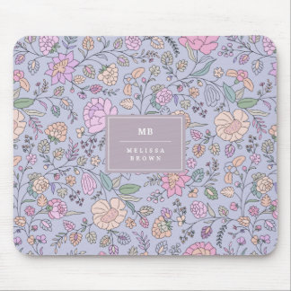 Dusty Rosa Lila Blue Whimsical Colorful Blommigt Musmatta