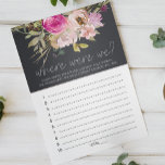 Dusty Rosa Lila Ro Game där vi flög Flygblad<br><div class="desc">Var var vi i möhippan? Vattenfärgad dammig rosa och lila blommor på träkolbakgrund. Matchande objekt för att slutföra din händelsesamling finns i vårt Zazzle-arkiv!</div>