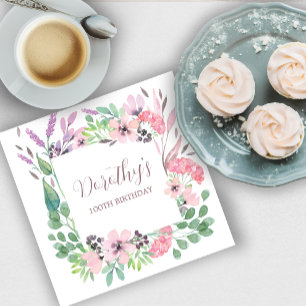 Dusty Rosa Lila Wildblomma 100:e Födelsedagsfesten Pappersservett