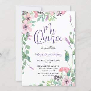 Dusty Rosa Lila Wildblomma Quinceanera Inbjudningar