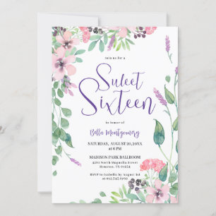 Dusty Rosa Lila WildblomSweet 16 Inbjudningar