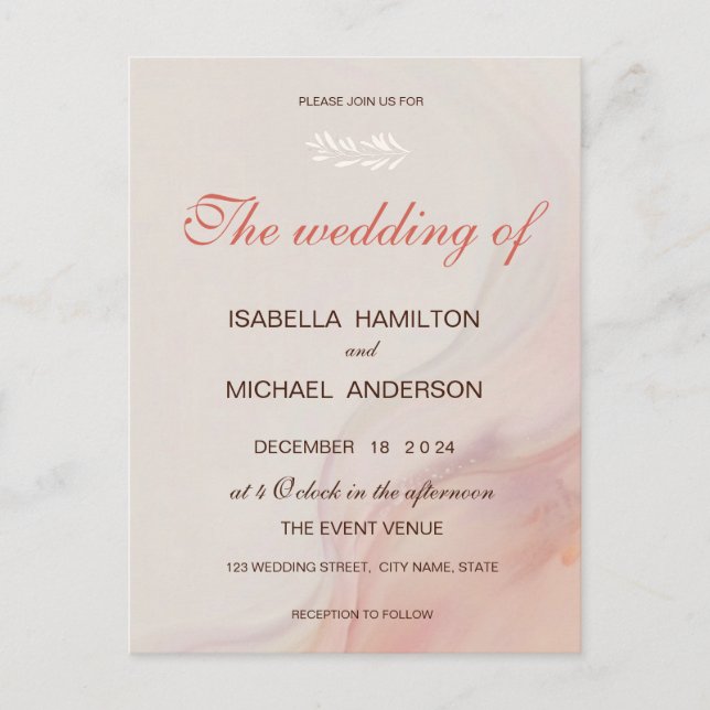 Dusty Rosa Marble Script Calligraphy White Gren Inbjudan Vykort (Framsida)