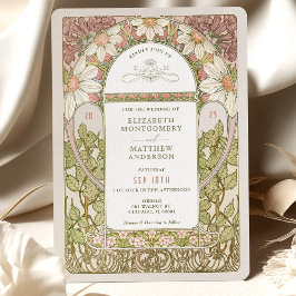 Dusty Rosa Marguerite Daisy Bröllop Art nouveau in Inbjudningar