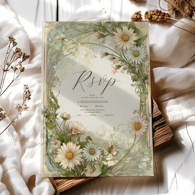 Dusty Rosa Marguerite Daisy Bröllop Art nouveau OSA Kort (Skapare uppladdad)