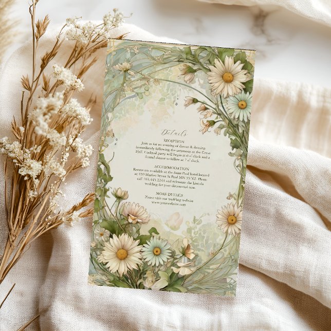 Dusty Rosa Marguerite Daisy Bröllop Art nouveau Tilläggskort (Skapare uppladdad)