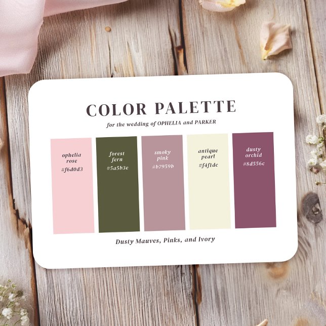 Dusty Rosa Mauve Ivory Bröllop Färg palette Card Tilläggskort (Say "I DO" to a wedding color palette that is romantic, elegant, and vintage inspired.
)