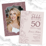 Dusty Rosa Mauve Photo Surprise 50:e födelsedagen Inbjudningar<br><div class="desc">Blommigt dammig rosa och kan överraska 50 födelsedagsfest inbjudan med ditt foto på baksidan av kortet. Trendiget boho har ändå modern femininin design med botaniska accenter och typsnitt för skrivstil. Enkel perfekt för inbjudan-kort i blommigt för en snyggt kvinnlig överraskning i firande. Kan anpassas till vilken ålder som helst. Skrivna...</div>