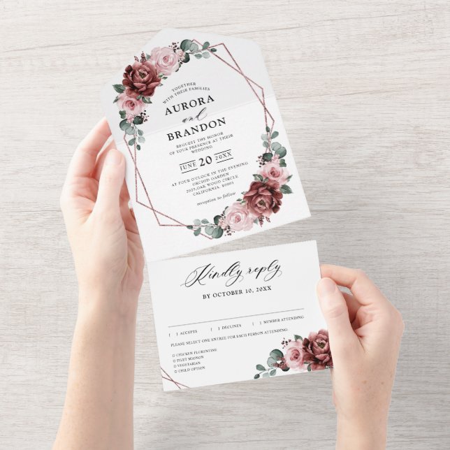 Dusty Rosa Mauve Ro Blommigt Geometric Bröllop (Avrivbar del)