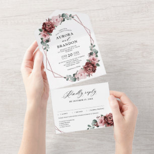 Dusty Rosa Mauve Ro Blommigt Geometric Bröllop