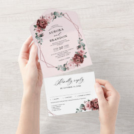 Dusty Rosa Mauve Ro Blommigt Geometric Bröllop Al
