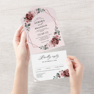 Dusty Rosa Mauve Ro Blommigt Geometric Bröllop Al