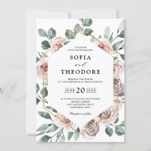 Dusty Rosa Mauve Ro Blommigt Geometric Bröllop Inbjudningar
