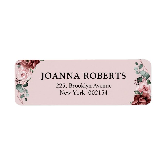 Dusty Rosa Mauve Ro Blommigt Geometric Bröllop La Returadress Etikett (Framsidan)