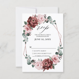 Dusty Rosa Mauve Ro Blommigt Geometric Bröllop OSA Kort