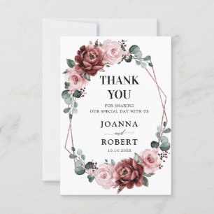 Dusty Rosa Mauve Ro Blommigt Geometric Bröllop Tack Kort