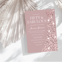 Dusty Rosa Mauve Ro Guld Dress 50:e födelsedagen Inbjudningar