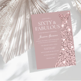 Dusty Rosa Mauve Ro Guld Dress 60:e födelsedagen Inbjudningar