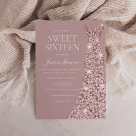 Dusty Rosa Mauve Ro Guld Dress Sweet 16 sexton Inbjudningar