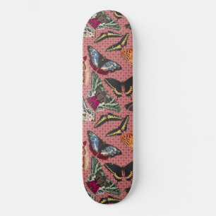 Dusty Rosa med Vintage Butterfly Illustrations Sk Mini Skateboard Bräda 18,5 Cm