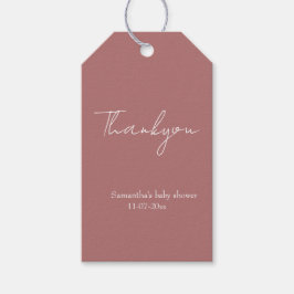 Dusty Rosa Minimal tack för Rustic babydusch Presentetikett